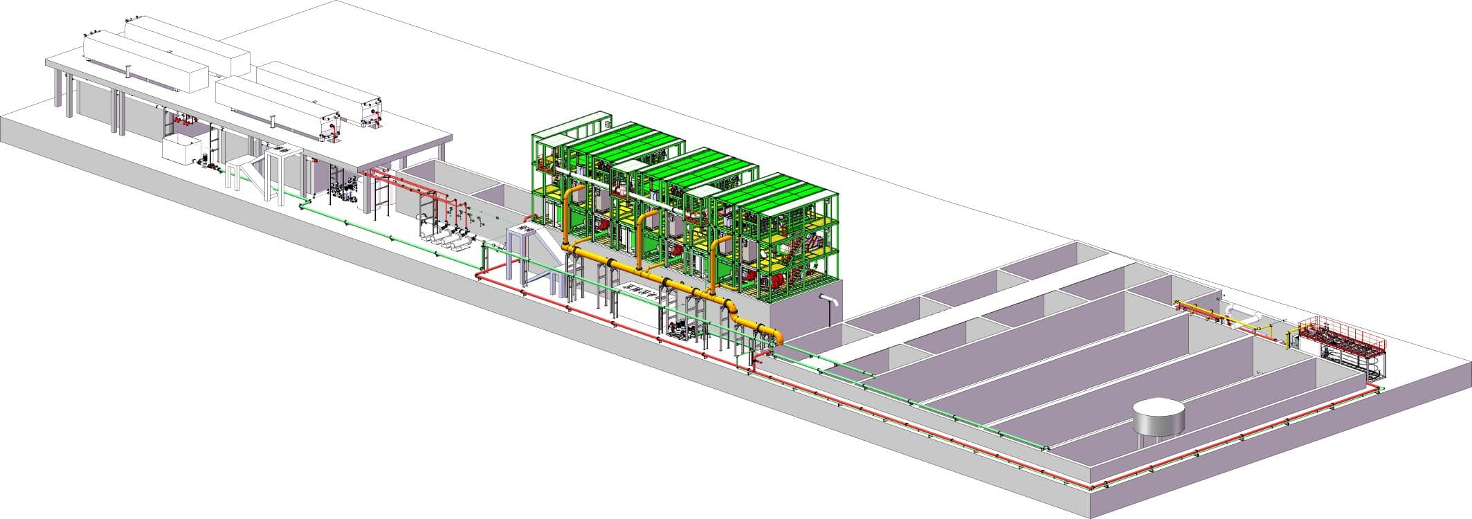 3D layout of Tianhao’s MTP-3600 slurry separation plant for the Wuhan Two Lakes Tunnel Project (East Lake Section). The system was designed for a CREG slurry shield TBM with an excavation diameter of Ø15.09 m, supporting a slurry flow of 3,200 m³/h and a feeding flow of 3,000 m³/h.