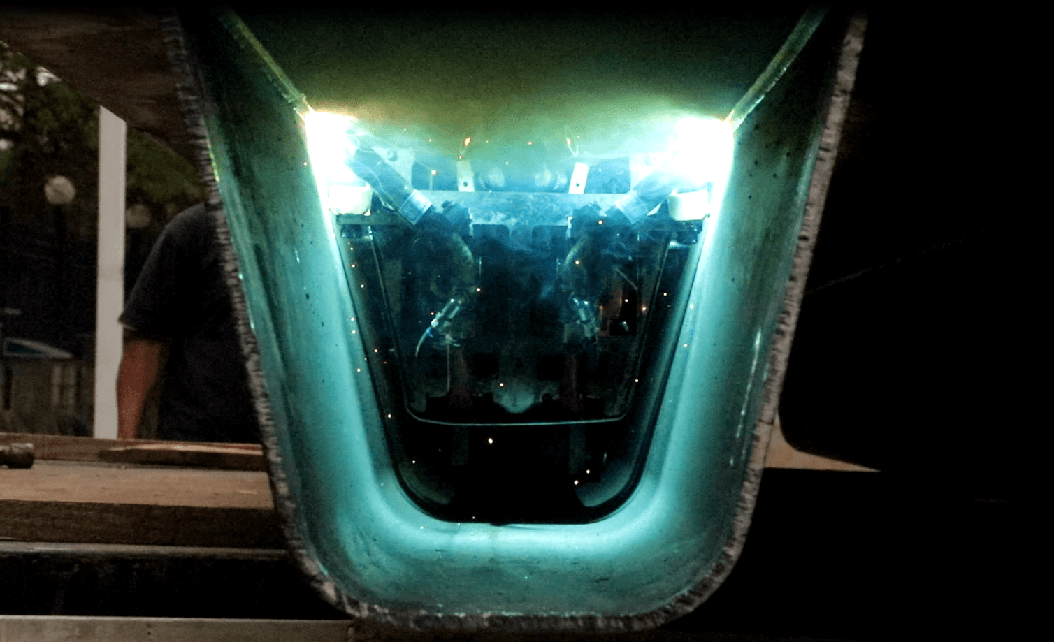 U-rib internal welding robot in operation
