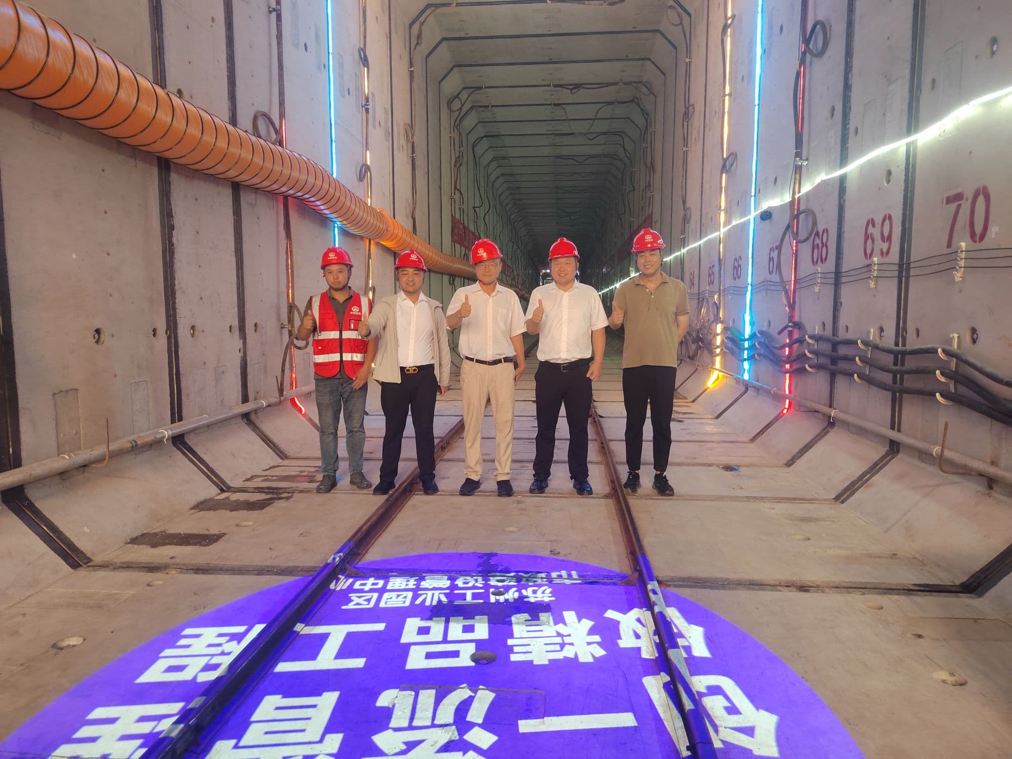Completed rectangular tunnel section with assembled precast lining segments