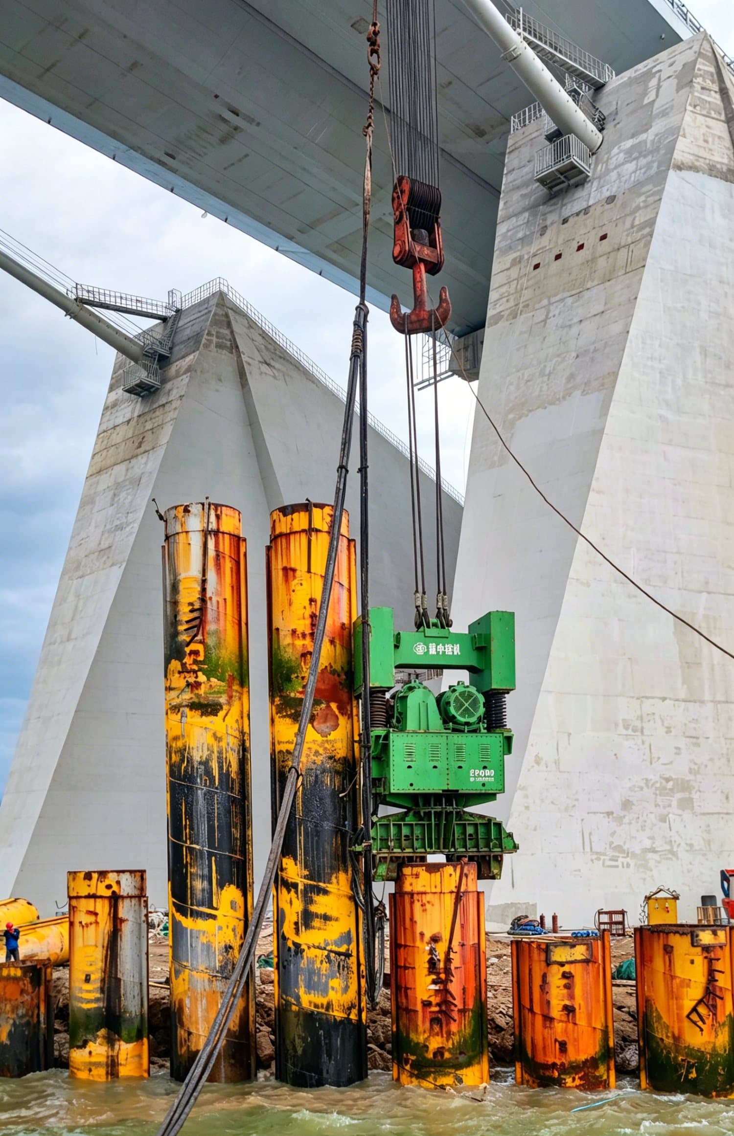 EP800 Resonance-Free Vibro Hammer for Large-Diameter Interlocking Steel Pipe Piles on the Shenzhen-Zhongshan Link